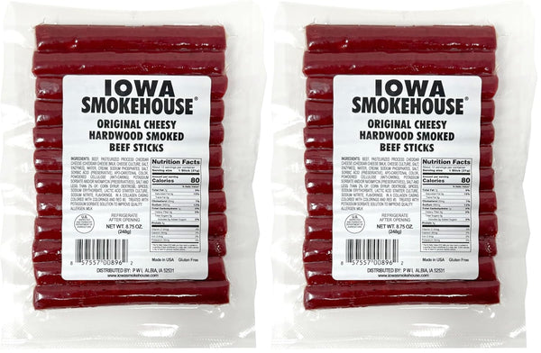 Iowa Smokehouse Cheesy Beef Sticks Hardwood Hickory Smoked Meat Sticks 8.75 Ounce