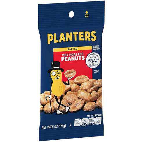 6 oz (Pack 12) Planters Dry Roasted Peanuts, Bag
