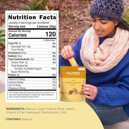3 8 Numa Foods Mini Peanut Butter Bars Vegan, Low Sugar, High Protein, All Natural, Gluten Free Crunchy Plant Based