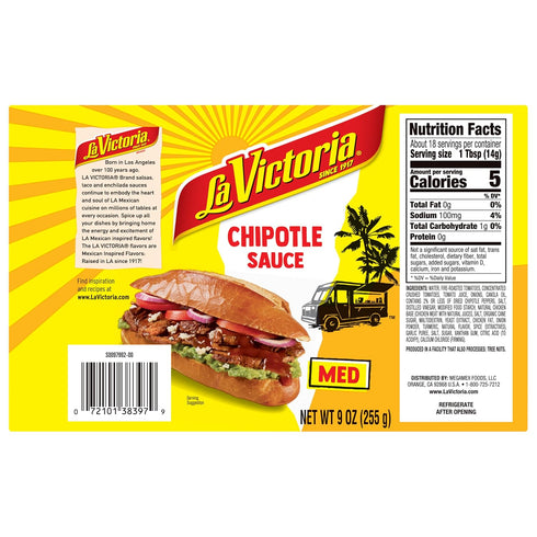 9oz (8 pack) LA VICTORIA Chipotle Sauce Medium, Shelf Stable, Plastic Bottle