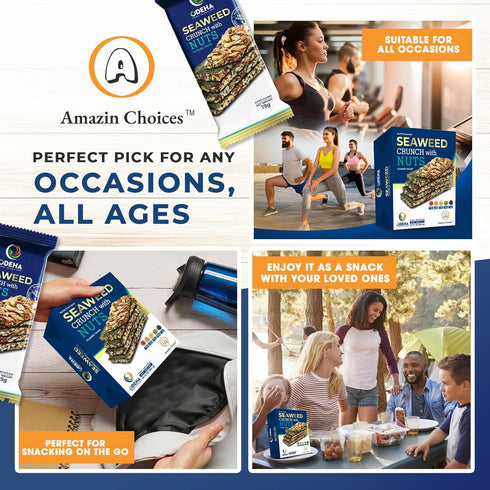 Pack 1 Seaweed Crunch with Nuts Classic Taste Amazin Choices Vegan Snack Bars with Cashews, Almonds & Pumpkin Seeds
