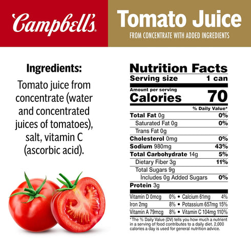 100% 11.5 oz (24 Pack) Campbell's Tomato Juice, fl Can