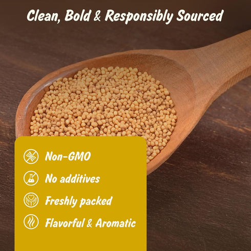 4oz Spice Profile USDA Organic Yellow Mustard Seeds, Lab Tested for Heavy Metals, Resealable Pouch, Sarson, Semillas de
