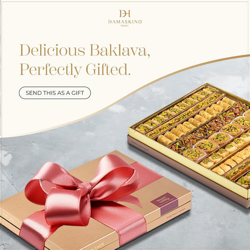 1.1lb (500g) 35 Damaskino Home Assorted Turkish Baklava Gift Box Pieces Traditional Pistachio Baklava Pastry