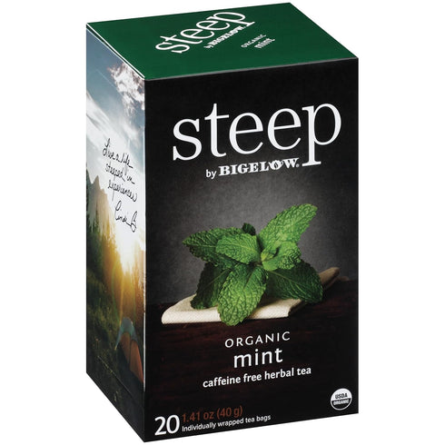 steep by Bigelow Organic Mint Herbal Tea, Caffeine Free, 20 Count (Pack