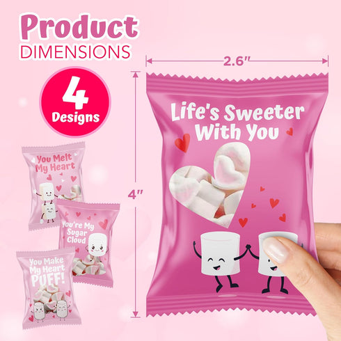 4E's (24 Packs) Novelty Heart Marshmallows Pink & White Valentine Marshmallows Mini Individually Wrapped for Hot