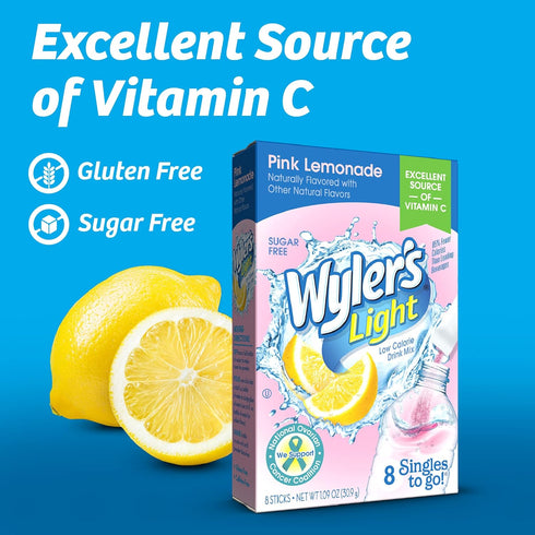 Packets, 96 (Pack 12) Wyler's Light Singles To Go Powder Water Drink Mix, Pink Lemonade, Single Servings