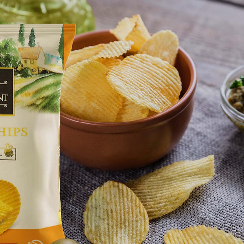100% 1 oz (8 Pack) 30% Tuscanini Ripples Potato Chips Made with Olive Oil Less Fat, Product of Italy, Kosher for Year