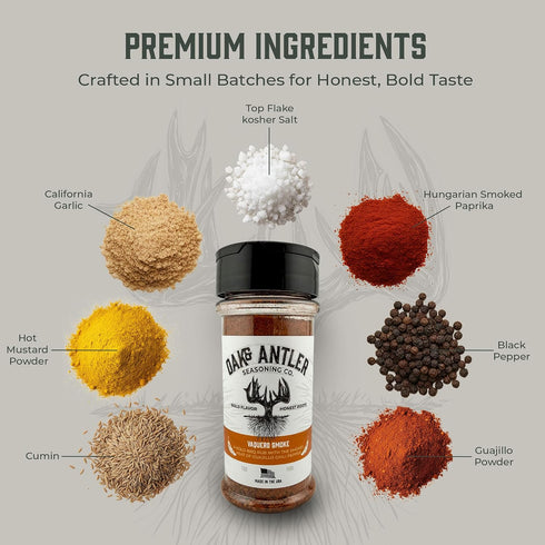 5 Oz Oak & Antler Vaquero Smoke Seasoning, Small-Batch Guajillo Chili BBQ Rub Smoky BBQ Rub & Mexican Spice Blend