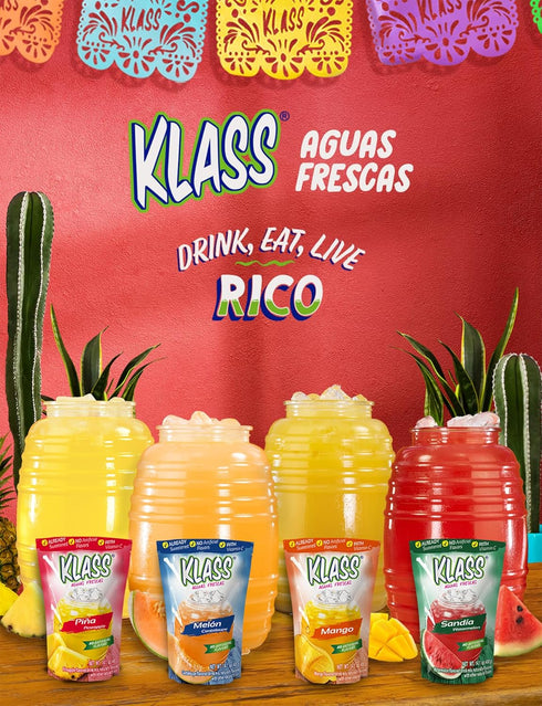 Pack 28 36 (56 72 Klass Aguas Frescas Drink Mix Tropical Variety - Watermelon, Cantaloupe, Mango & Pineapple - Powder