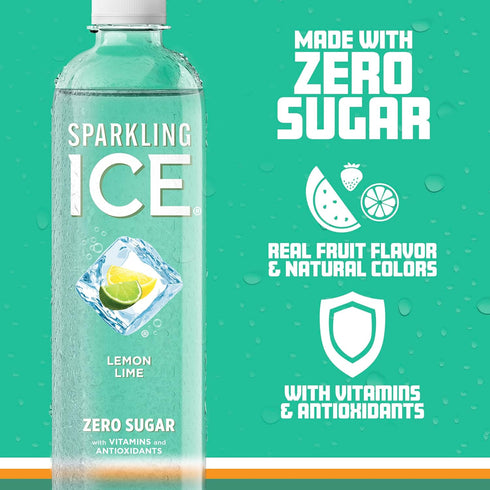 17 Oz (Pack 12) Sparkling Ice, Lemon Lime Sparkling Water, Zero Sugar Flavored Water, with Vitamins and Antioxidants
