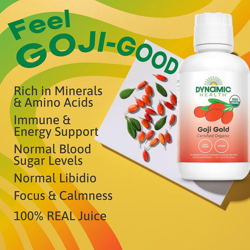 16 oz Dynamic Health Organic Goji Gold Pure Juice, No Additives, Vegetarian, BPA Free, Fl