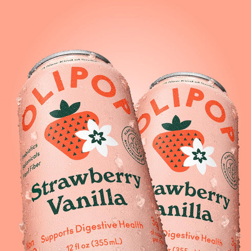 Pack Packed Free,12oz,(Pack 24) OLIPOP Prebiotic Soda Pop,Strawberry Vanilla,Pantry with Prebiotics,Fiber