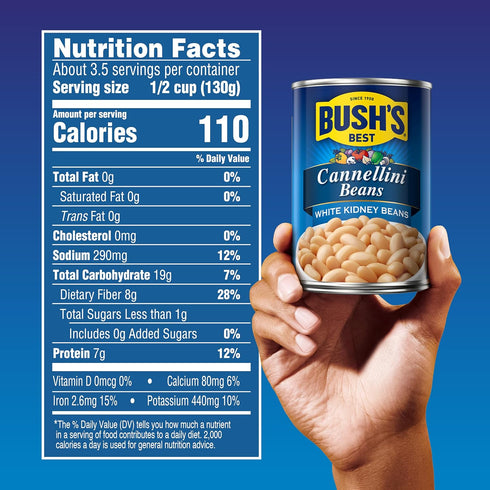 15.5 oz (Pack 12) BUSH'S BEST Canned Cannellini Beans, Source of Plant Based Protein and Fiber, Low Fat, Gluten Free