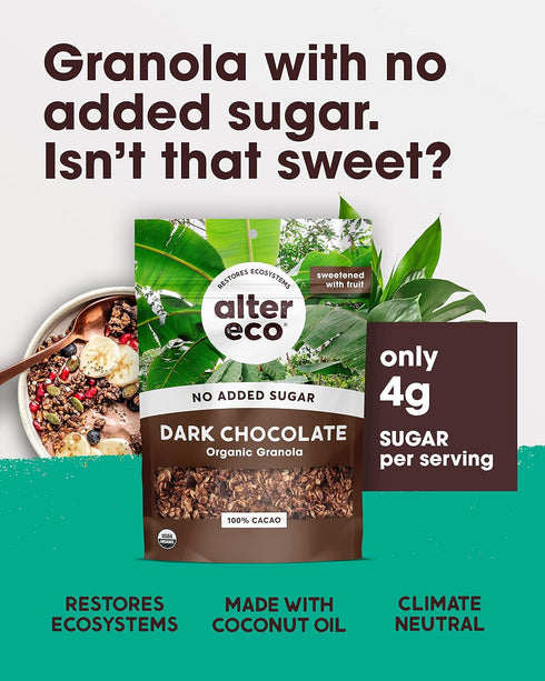 3 Pack) Alter Eco Dark Chocolate Granola, Healthy, Organic Breakfast & Snack, Naturally Sweetened with Fruit, Vegan, No