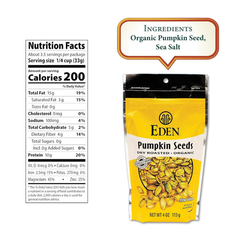 Eden Organic Dry Roasted Pumpkin Seeds, 4 oz