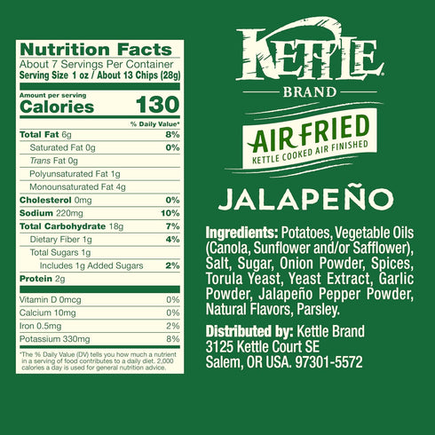 6.5 Oz Kettle Brand Potato Chips, Air Fried Jalapeo Kettle Chips, Bag