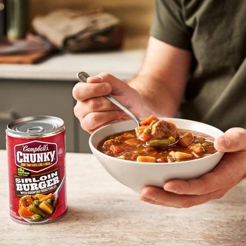 Country 18.8 oz 12) Campbells Chunky Soup, Sirloin Burger With Vegetable Beef Soup, Can (Case