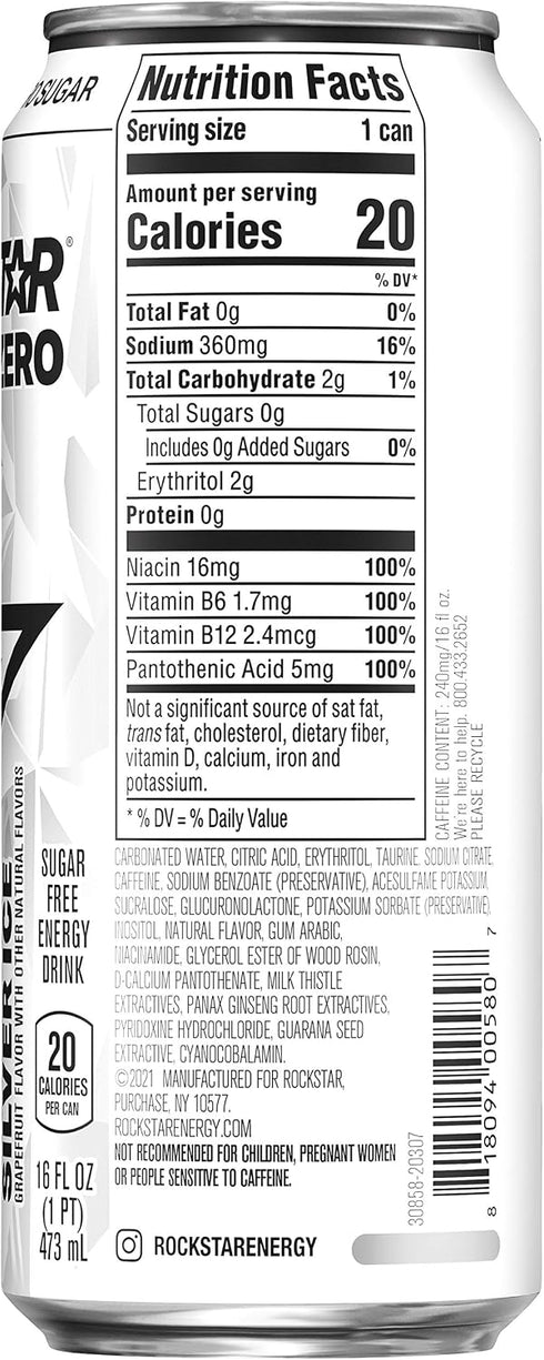 4 Pack 16oz. - Rockstar Pure Zero Silver Ice