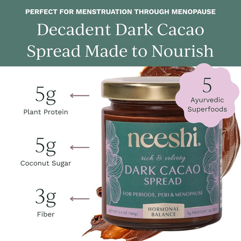 14 NEESHI Hormone Balancing Dark Cacao Spread for Women Bloating Relief & Menopause Support Low Sugar, Vegan