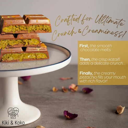 6.5oz Dubai Chocolate Pistachio Bar - Handmade Kunafa Baklava-Inspired Dessert with European Milk Chocolate