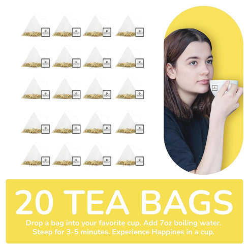 BREWIX Turmeric Ashwagandha Herbal Tea Bags (20 Pyramid Bags) - Caffeine Free, Gluten Free, Pure Herbal Blend