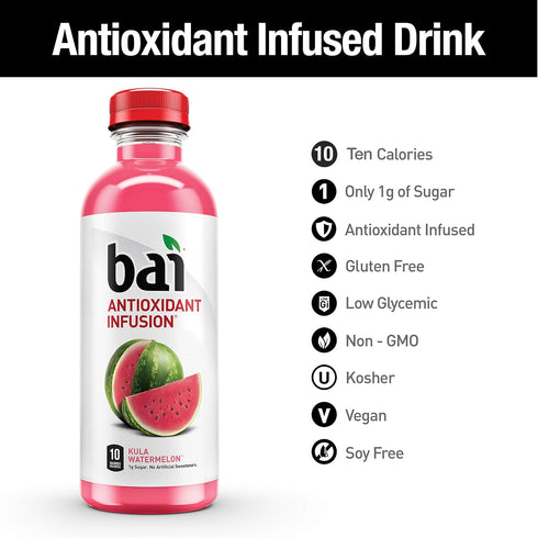 18 6 pack Bai Flavored Water, Kula Watermelon, Antioxidant Infused Drinks, Fluid Ounce Bottles