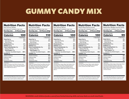 Gummy 2 Gummy Gummies Pack Candy Bulk | Pound Bag | Sweet & Sour Mix | Peach Rings, Worms, Bottles, Mini Belts