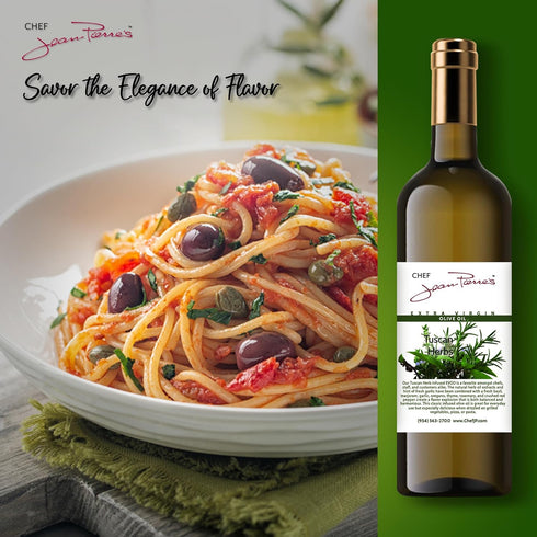 750ml (25oz) Chef Jean Pierre's Tuscan Herb Olive Oil - Naturally Infused, Glass Bottle - Elevate Your Dishes with a