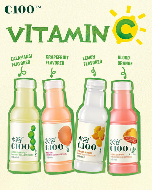 C100 Drink100mg 12% -15 oz, 445mL, 15 Pack Grapefruit Flavored Composite Juice Vitamin C Per Bottle, Real Fruit Juice