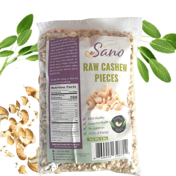 SANO Raw Cashew Pieces 2lbs (32oz) Organic Cashews Nuts, Fresh Unsalted cashew in