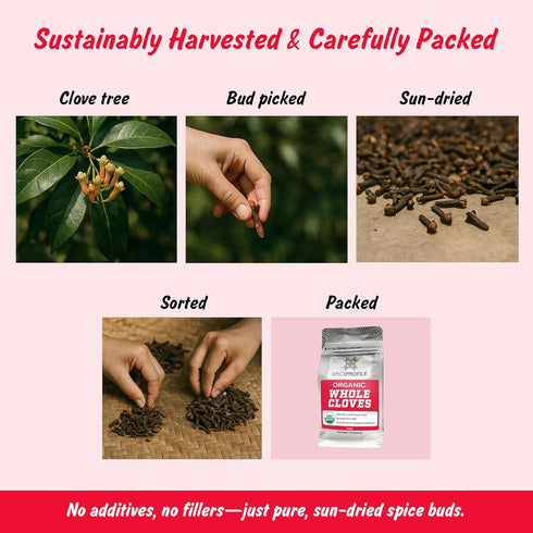 3.5 oz Spice Profile USDA Organic Whole Cloves, Lab Tested, Resealable Pouch, Laung, Clavos de Olor
