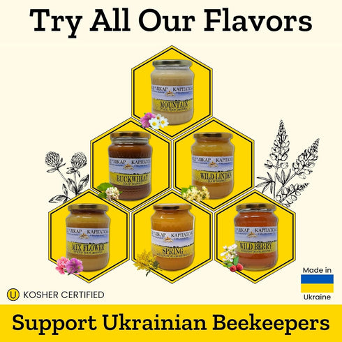 100% 908g Carpathian Raw Honey Mountain Flowers | Pure, Unfiltered, Unpasteurized, Ethically Sourced | Glass Jar