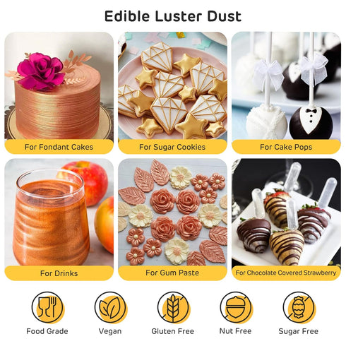Nomeca Edible Luster Dust, 8 Grams Food Grade Gold Cake Dust for Decorating, Baking, Fondant, Chocolate, Cookies - Gold
