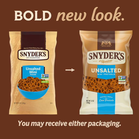 12 Oz Snyder's of Hanover, Unsalted Mini Pretzels, Bag