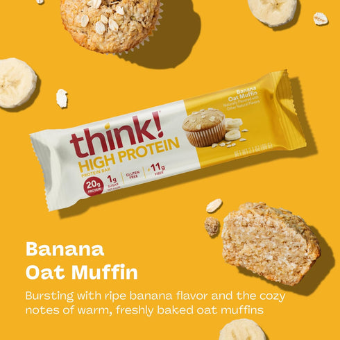 10 Count think! Protein Bars, High Protein Snacks, Gluten Free, High Fiber, Banana Oat Muffin