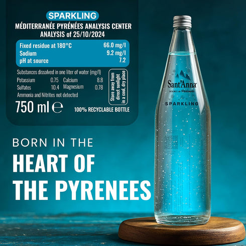 25.4 Oz (6-Pack) Sant'Anna Sparkling Natural Mineral Water, Fl | Pure French Pyrenees Mountain-Fresh Drinking Water |