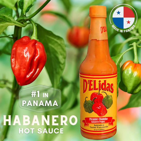 D'ELidas Habanero Hot Sauce, Natural Habanero Pepper Sauce, Chombo Picante #1 in Panama, Non-GMO, Keto Friendly, 10 Fl
