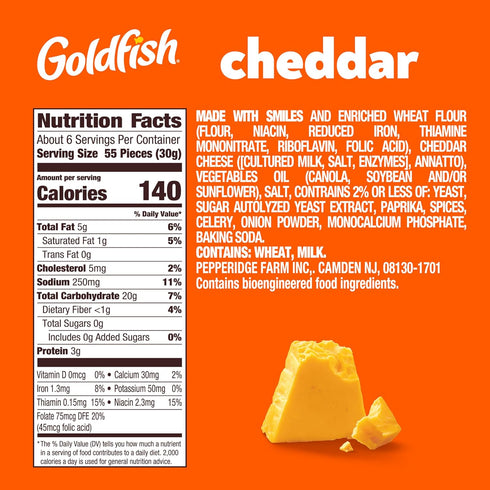6.6 oz Goldfish Cheddar Cheese Crackers, Baked Snack Crackers, Bag