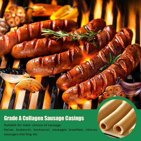14m/46ft, 32mm/11/4'', 1 FAIRSKY Edible Drying Sausage Casing,Clear Smoked Collagen Sausage Casings for Flavorous