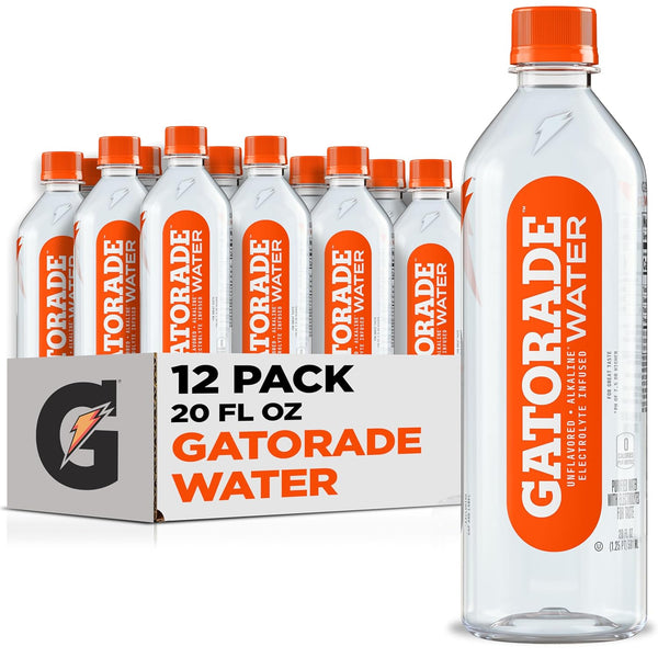 Gatorade Water, Unflavored, Electrolyte infused for great taste, Alkaline PH 7.5 or