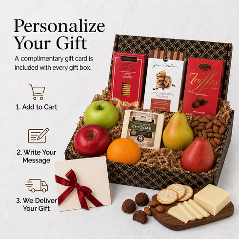 Capalbo's Packaging Fruit & Cheese Snacker's Gift Box | Fruit & Cheese Gift Boxes w/Sharp White Cheddar, Fresh Fruits