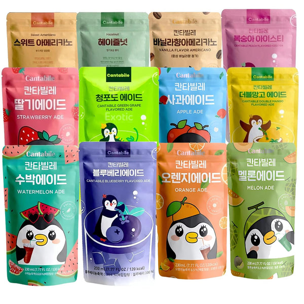 Generic Cantabile Korean Drink Pouch Combo Set of 12 Convenience Store Beverage 230ml(7.77
