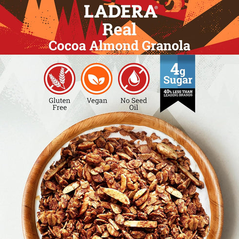 11 OZ Ladera Cocoa Almond Granola - Low Sugar Chocolate Breakfast Cereal, Gluten Free & Vegan, Honest Ingredients
