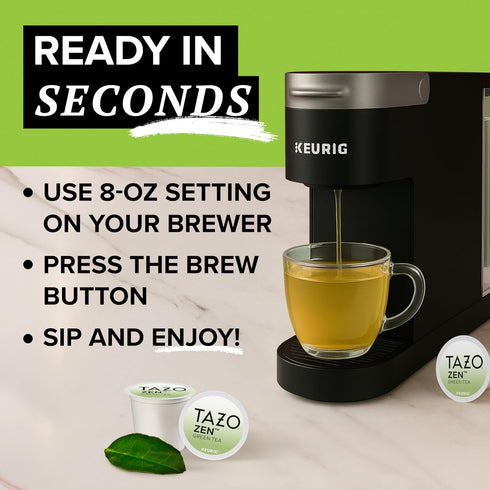 22 TAZO Organic Zen Green Tea K-Cups, Caffeine Free Tea with Refreshing Lemongrass & Spearmint, Pods