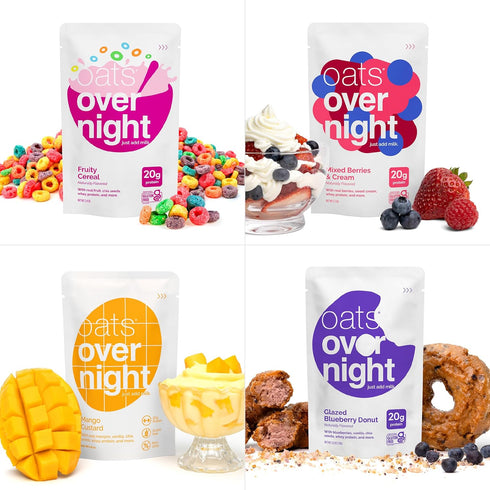 Pack (8 Pack Oats Overnight Fruit Variety - High Protein, High Fiber Breakfast Protein Shake - Gluten Free, Non GMO