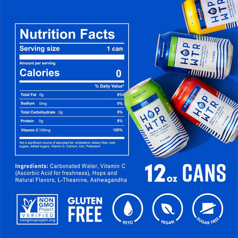Pack (12 Pack) (12 oz HOP WTR - Sparkling Hop Water - Variety - NA Beer, No Calories or Sugar, Low Carb