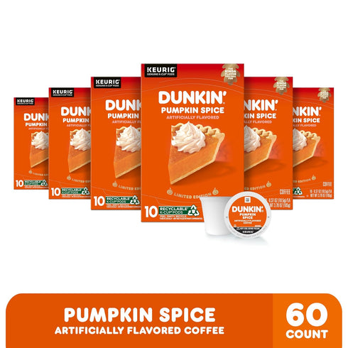 10 Count (Pack 6) Dunkin Pumpkin Spice Coffee, Limited Edition Fall Coffee, K Cup Pods , Boxes