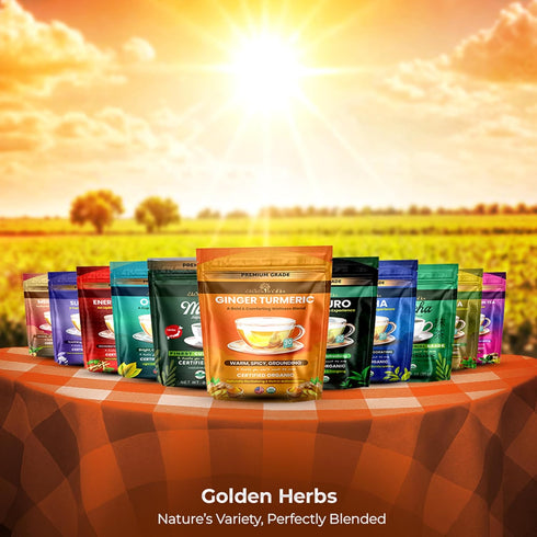 GOLDEN HERBS 30 Packed Organic Ginger Turmeric Tea USDA Organic Herbal Tea, Caffeine Free, Warming Wellness Blend