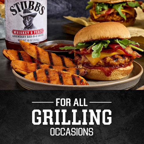18 oz (Pack 2) Stubbs BBQ Sauce, Whiskey & Peach, Kosher, No Artificial Flavors, No High Fructose Corn Syrup, Sweet